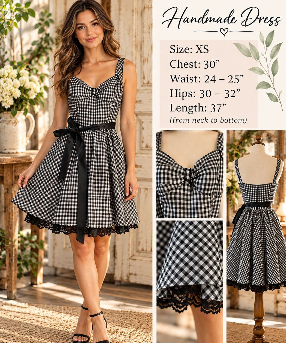 DYI Checker Printed Dress XS Super Cute with Ribbon Tie